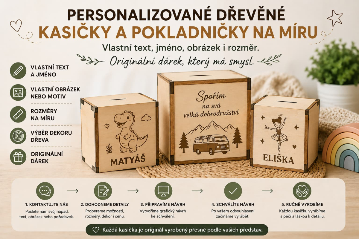Personalizované dřevěné kasičky a pokladničky na míru