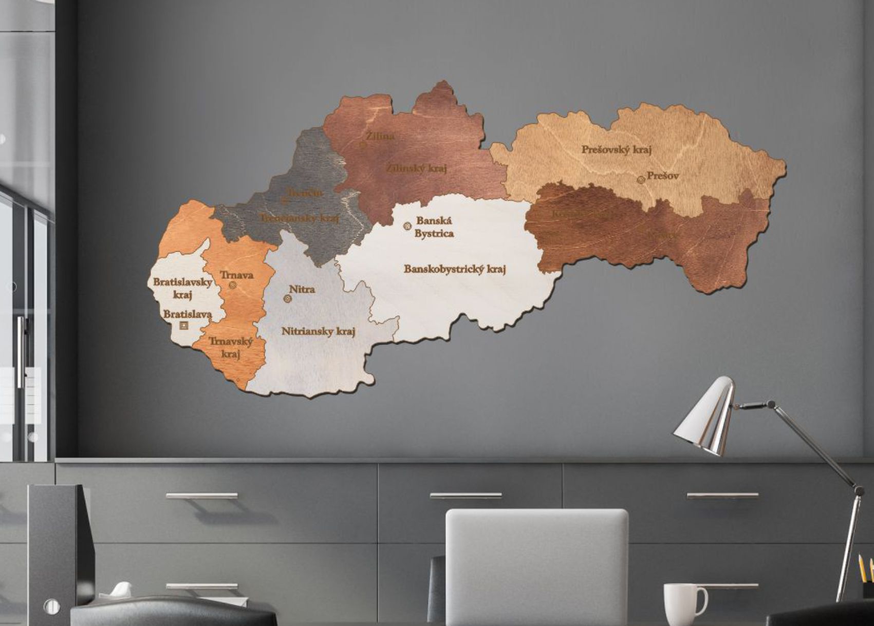 Dřevěná mapa Slovenska – Kraje od 50 cm
