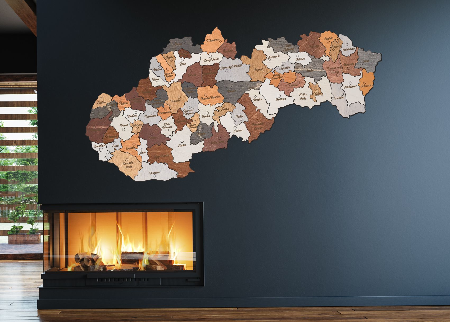 Dřevěná mapa Slovenska – Okresy od 75 cm