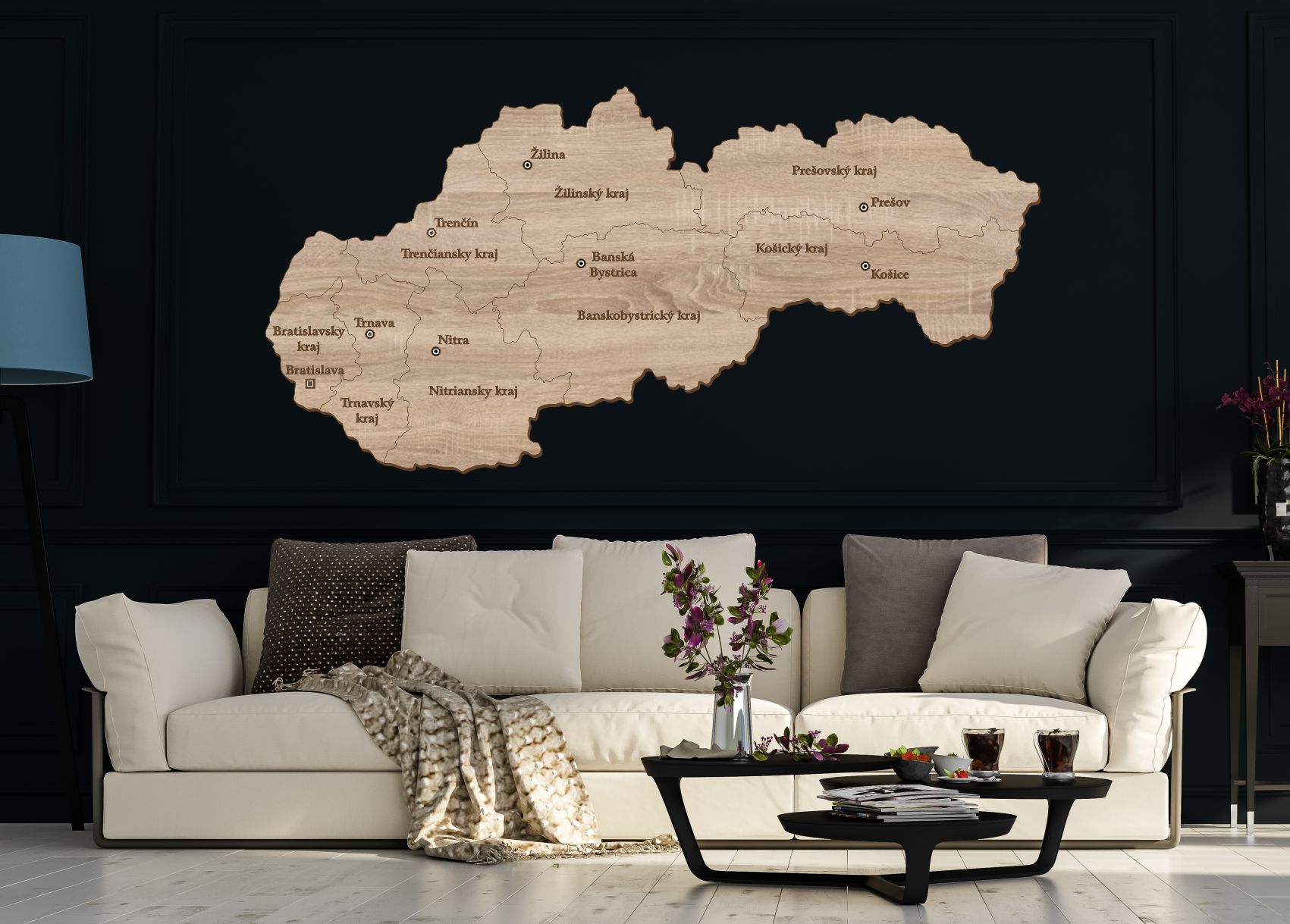 Dřevěná mapa Slovenska s kraji