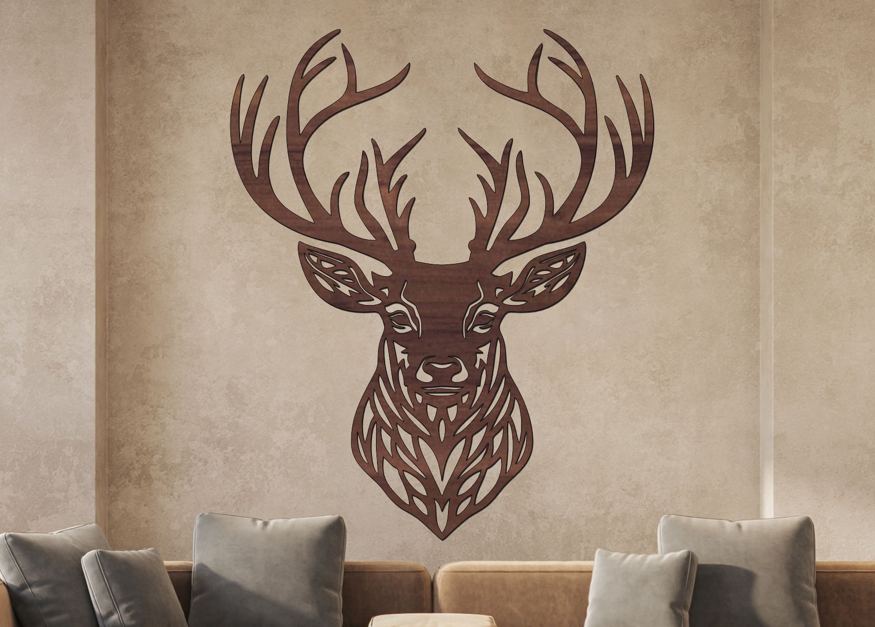 Dřevěný obraz – Ornamentální hlava jelena