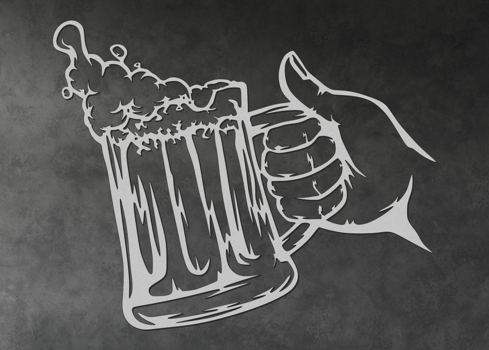 Pivní půllitr v ruce – Dřevěný obraz na stěnu