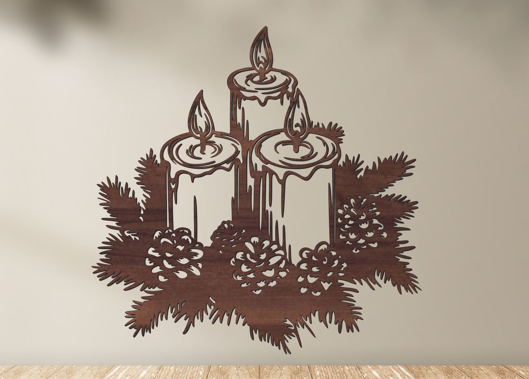 Vánoční věnec se svíčkami – Dřevěný obraz na stěnu