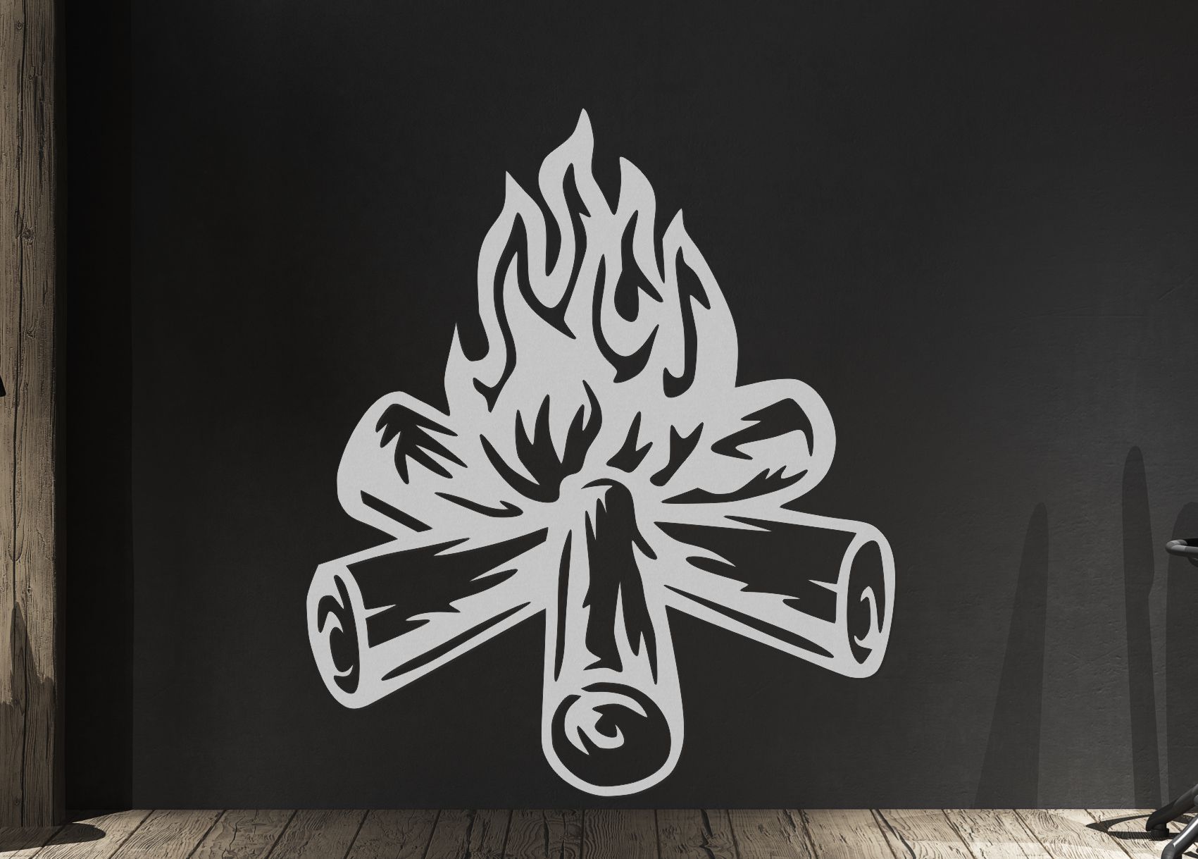 Kempingový oheň – Dřevěný obraz na stěnu s motivem táboráku