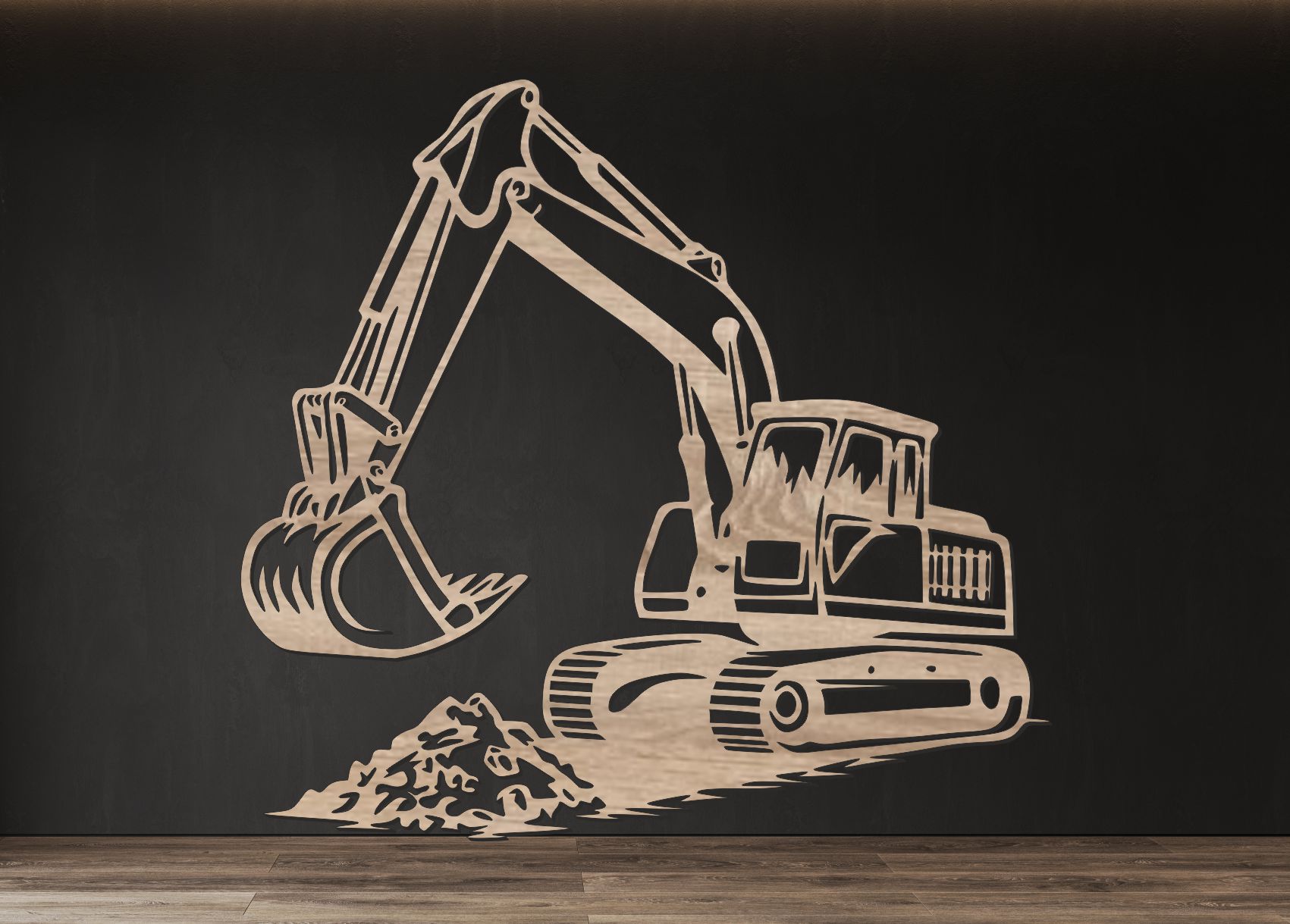 Dřevěný obraz na stěnu – Bagr při práci