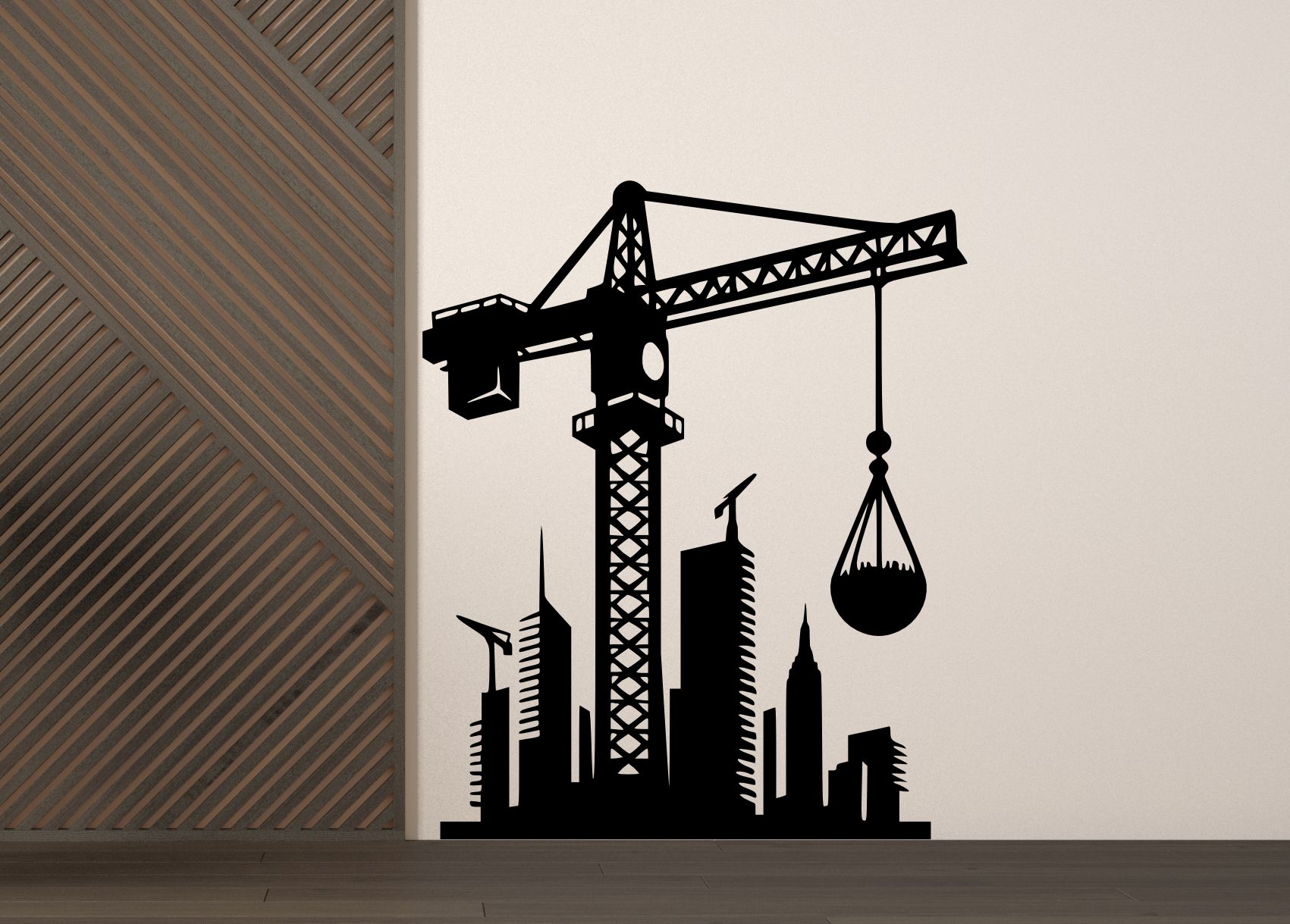 Dřevěný obraz na stěnu – Jeřáb na stavbě