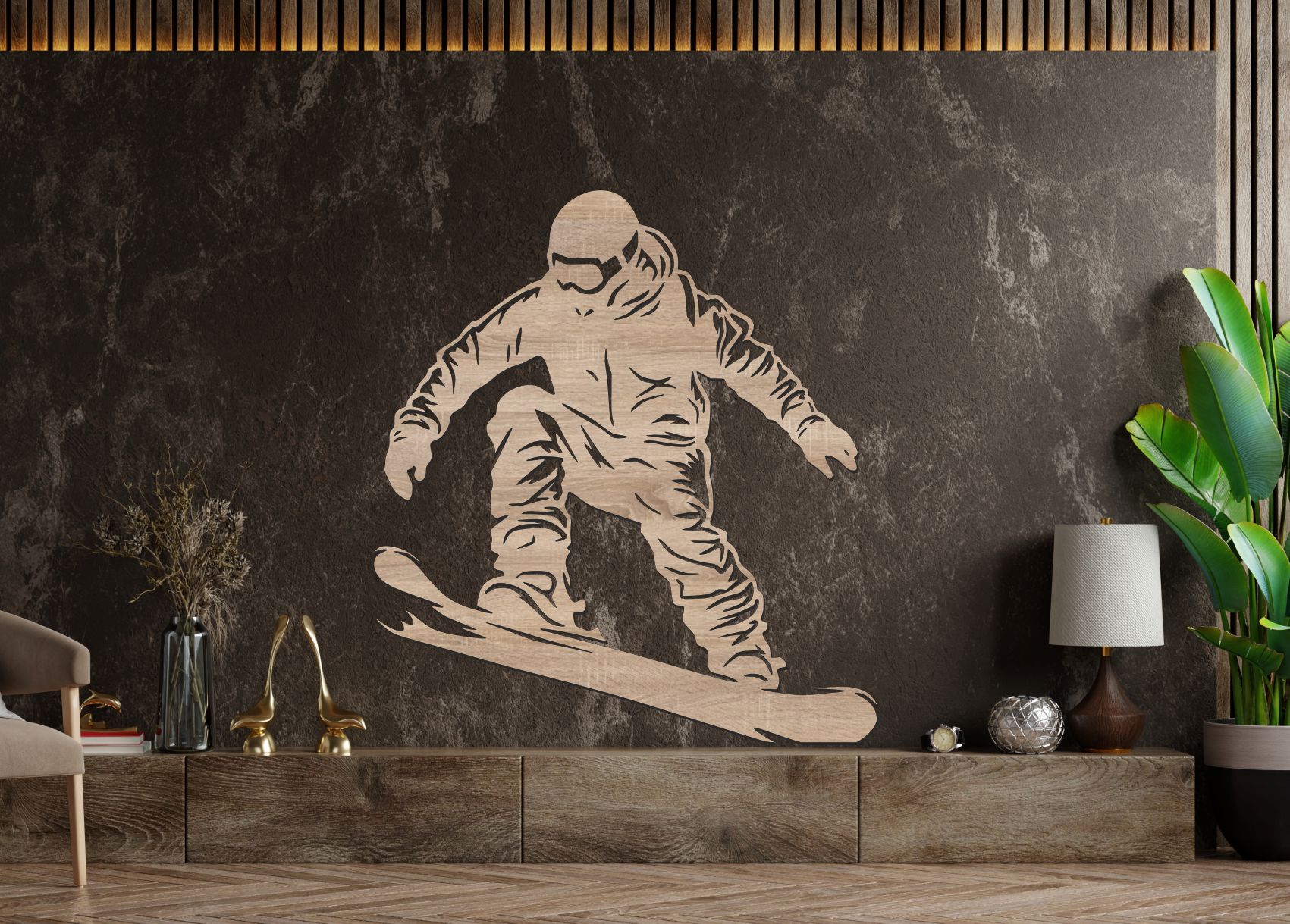 Dřevěný obraz – Skok na snowboardu