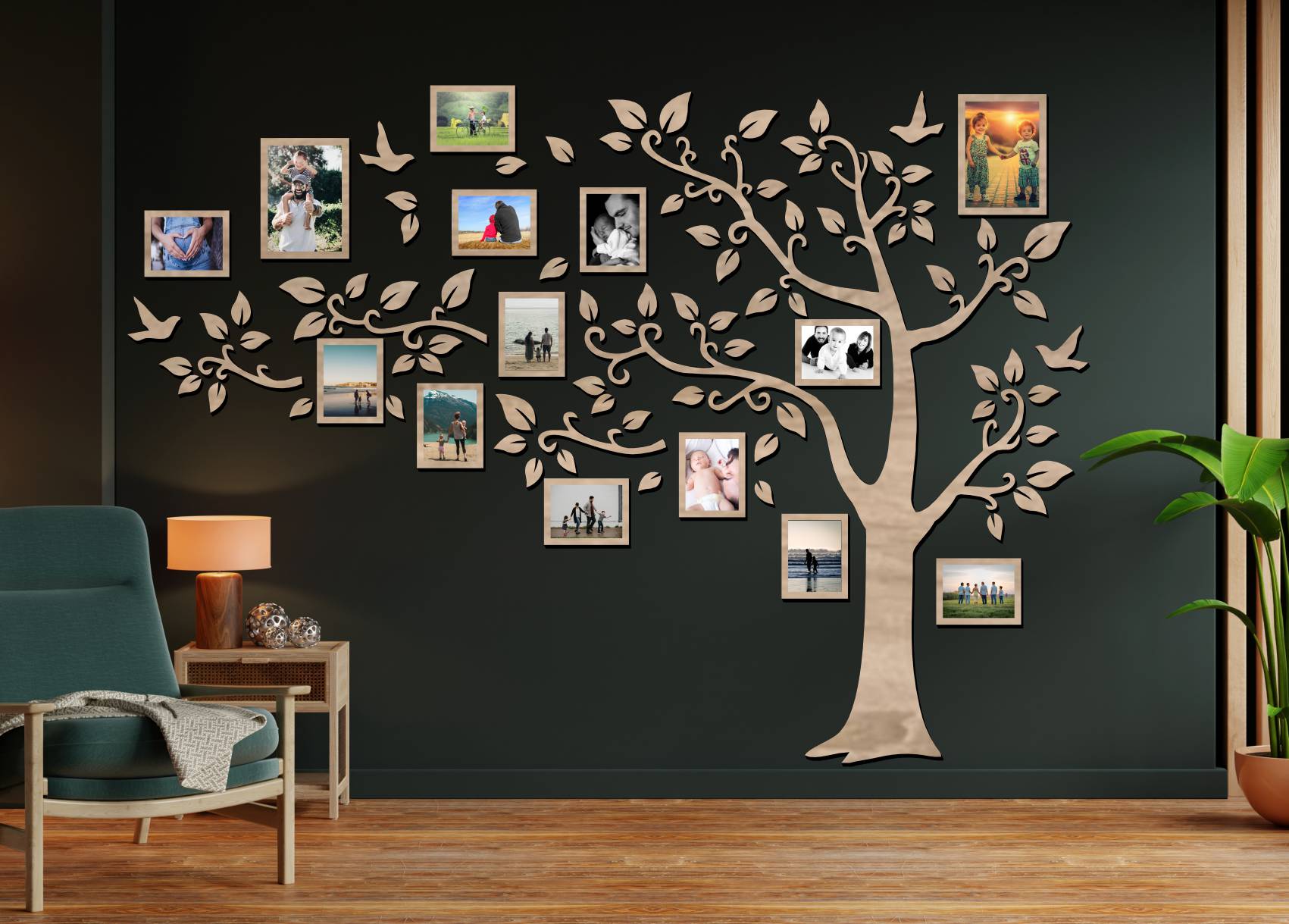 Dřevěný fotorámeček na zeď – Rodinný strom