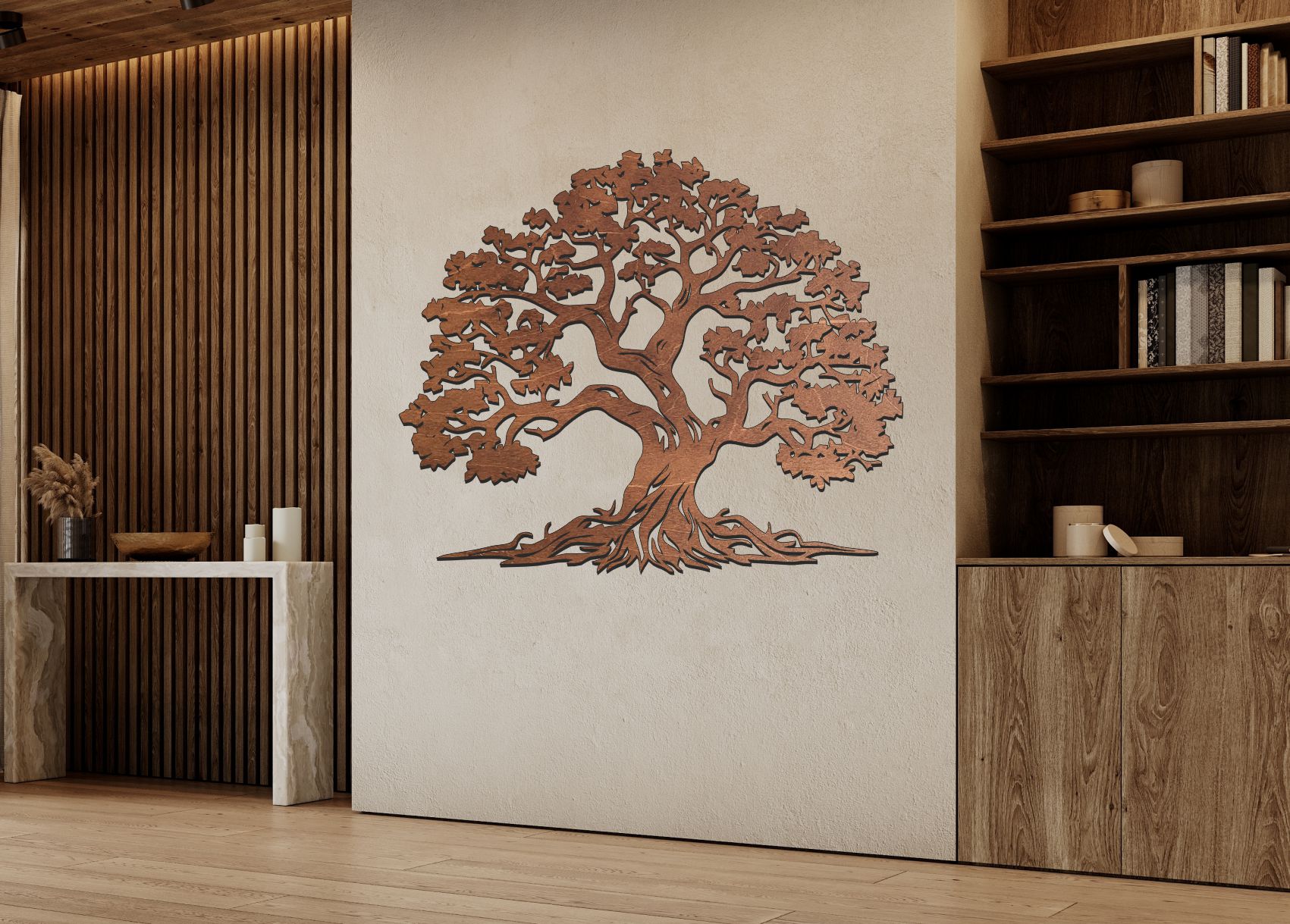 Dřevěný strom života Premium – ručně broušený & mořený