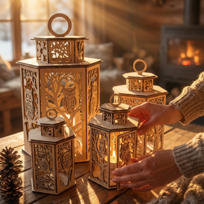 Soví dřevěný lampáš