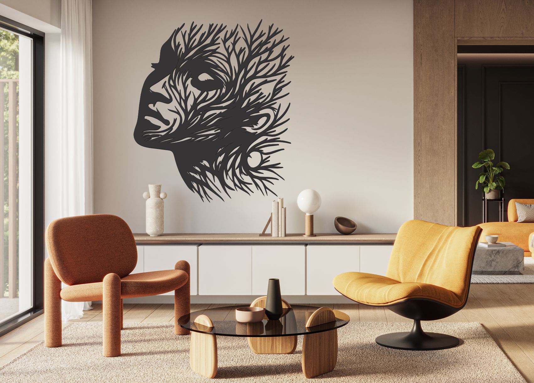 Dřevěný obraz na zeď – Silueta ženy v liniích