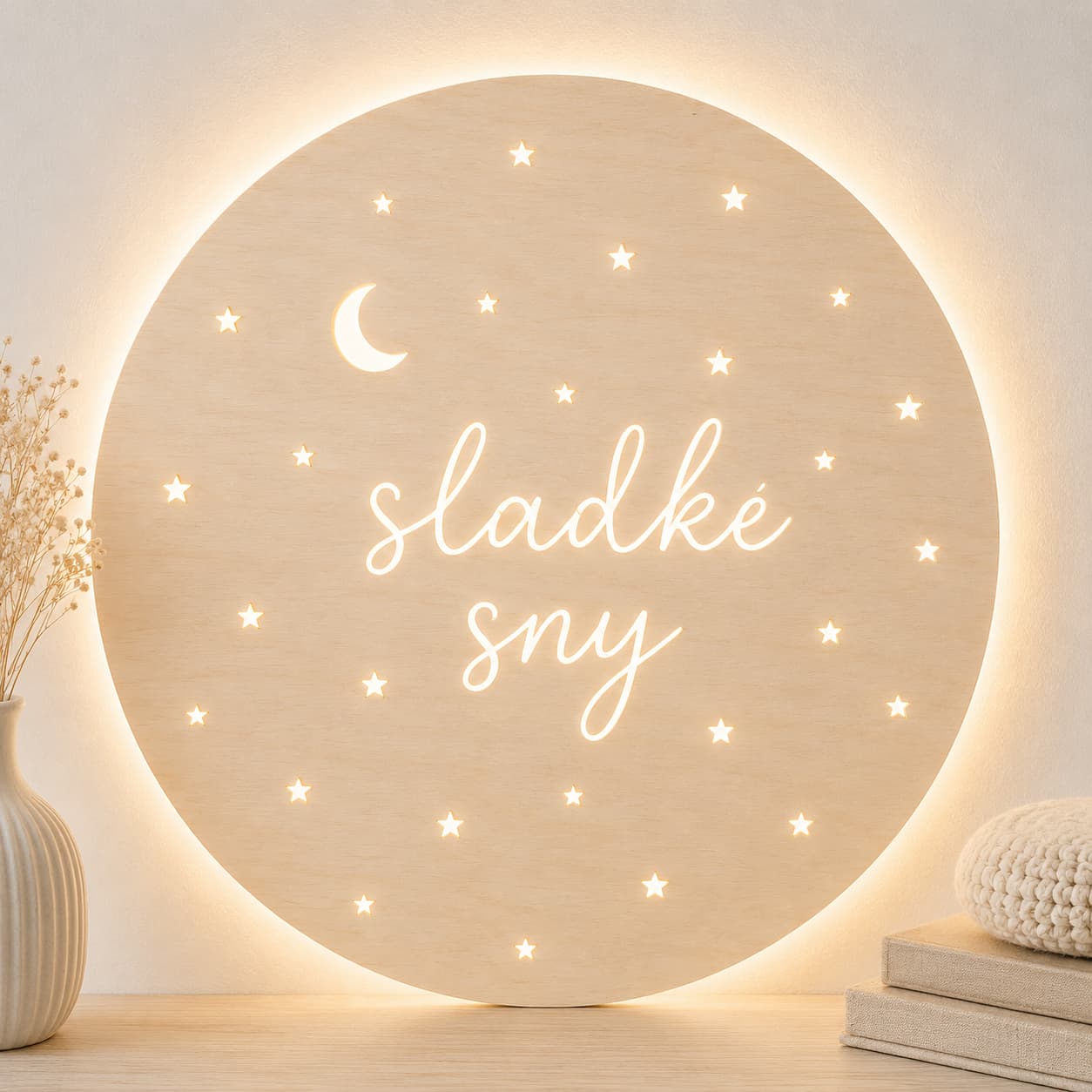 Dřevěná LED lampa na stěnu - Vlastní text