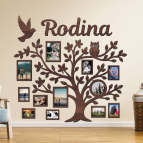 Dřevěný fotorámeček na zeď – Rodinný strom s nápisem