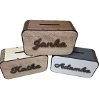 Dřevěná 3D pokladnička se jménem nebo nápisem