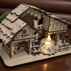 Rodinný dřevěný betlém se stříškou