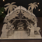 Vyřezávaný dřevěný betlém se stříškou
