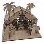 Vyřezávaný dřevěný betlém se stříškou