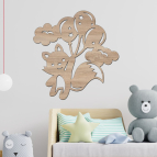 Dřevěný obrázek do dětského pokoje – Liška s balónky