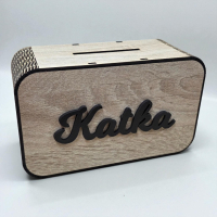 Dřevěná 3D pokladnička se jménem nebo nápisem