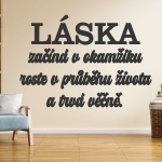 Dřevěný nápis na zeď - LÁSKA začíná v okamžiku