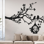 Dřevěný obraz – Větev s ptáky a krmítkem