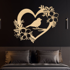 Dřevěný obraz – Srdce s ptáčkem a květinami