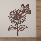 Dřevěný obraz – Slunečnice s motýlem