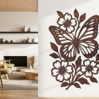 Dřevěný obraz na stěnu – Květiny s motýlem