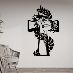 Dřevěný obraz na stěnu – Ježíš Kristus na kříži s věncem