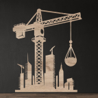 Dřevěný obraz na stěnu – Jeřáb na stavbě