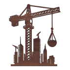 Dřevěný obraz na stěnu – Jeřáb na stavbě