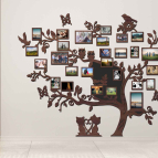 Dřevěný fotorámeček na zeď – Rodinný strom s ptáčky