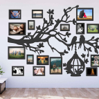 Dřevěný fotorámeček na zeď – Rodinný strom s ptáčky