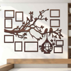 Dřevěný fotorámeček na zeď – Rodinný strom s ptáčky