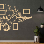 Dřevěný fotorámeček na zeď – Rodinný strom s ptáčky