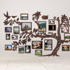 Dřevěný fotorámeček na zeď – Rodinný strom s ptáčky