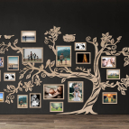 Dřevěný fotorámeček na zeď – Rodinný strom s ptáčky