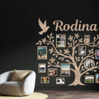Dřevěný fotorámeček na zeď – Rodinný strom s nápisem