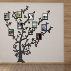 Dřevěný fotorámeček na zeď – Rodinný strom s ptáčky