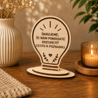 Dřevěné ocenění s vlastním textem - Žárovka poznání