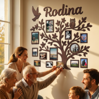 Dřevěný fotorámeček na zeď – Rodinný strom s nápisem