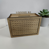 Vyškrtávací dřevěná pokladnička