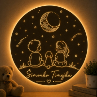 Dětská lampa na zeď se jmény – Sourozenci pod hvězdnou oblohou