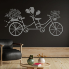 Dřevěný svatební obraz – Zamilované kolo s květinami