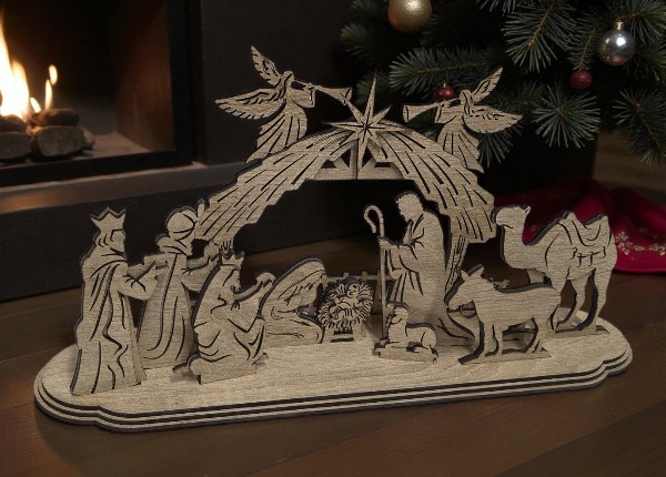 Dřevěný vyřezávaný betlém – elegantní vánoční dekorace