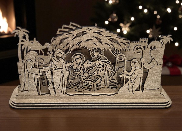 Rustikální dřevěný betlém