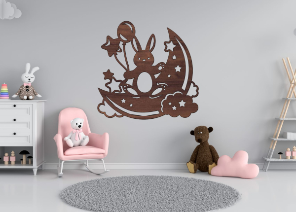 Dřevěný obrázek do dětského pokoje – Králíček na měsíci