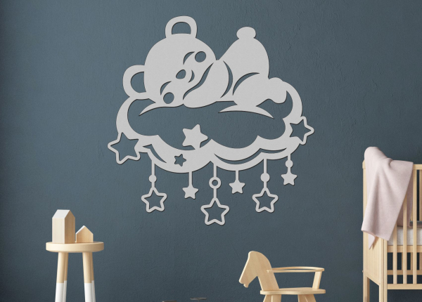 Dřevěný obrázek do dětského pokoje – Medvídek na obláčku
