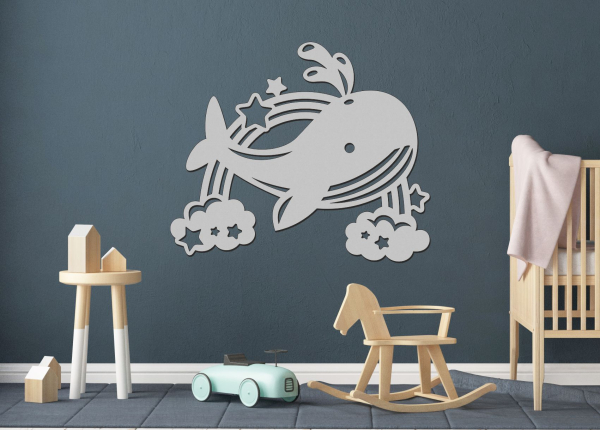 Dřevěný obrázek do dětského pokoje – Velryba s duhou
