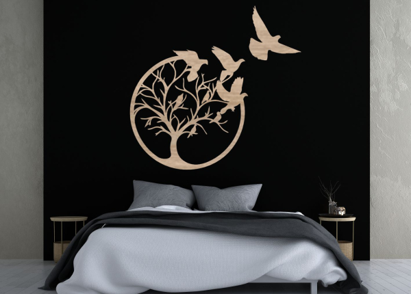 Dřevěný obraz – Strom života s ptáky